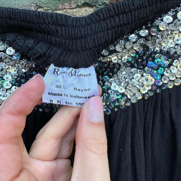 Y2K‎ Royal Mohans Skirt Women's Size Medium Sequin Midi Maxi Black Beaded Boho - Picture 4 of 7